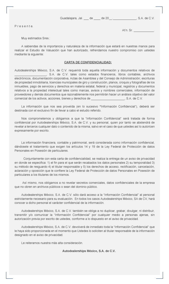 carta de condidencialidad
